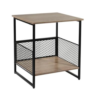 Imagem de Mesa lateral quadrada, mesa de canto de 2 níveis, mesa lateral de sofá com armazenamento, ótima para suporte de impressora, mini suporte de geladeira, suporte de aquário, suporte de café, ideal para