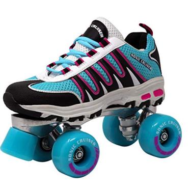 Imagem de Lenexa Sonic Cruiser 2.0 Patins Unissex | Tênis de Ajuste Confortável Estilo Quad Skates para Uso Interno/Externo | Azul-petróleo/Preto/Rosa (Senhoras 34 - Masculino 4)