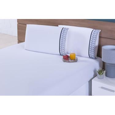 Imagem de Jogo Lençol 3 Peças Queen Com Barrado de Lese 100% Algodão 200 Fios (Preto, 30cm)