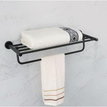 Imagem de Acessórios para banheiro Toalheiro Prateleira Barra Suporte para rolo de papel com capa Suporte para toalha de mão Gancho para roupão Suporte para escova de vaso sanitário Preto (toalheiro)