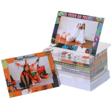 Imagem de Litpoetic Cartões de porta-retrato de Halloween com envelopes 10 x 15 cm, molduras de papel a granel, inserção de imagem para presente de decoração de Halloween (pacote com 96, 6 modelos)