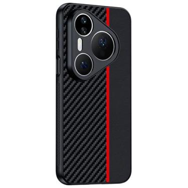 Imagem de HAOMRIYL Capa ultrafina para Huawei Pura 80 Ultra/80 Pro+/80 pro, capa de couro com textura de fibra de carbono, proteção contra impressões digitais, vermelha, 80 ultra