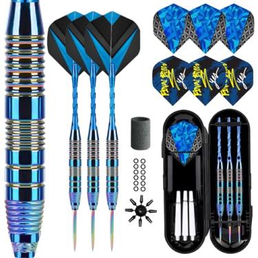 Imagem de Trecynd Conjunto de 3 pontas de metal de dardos de alumínio conjunto de dardos profissionais de dardos + flechas de dardos extra 3 eixos de plástico de substituição dardos para iniciantes ou