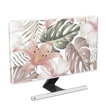 Imagem de Baocicco Aquarela plantas tropicais monitor de computador capa contra poeira 22, 23, 24, 25 polegadas folhas de palmeira botânico moderno floral monitor acessórios laptop TV tela LCD monitor decoração