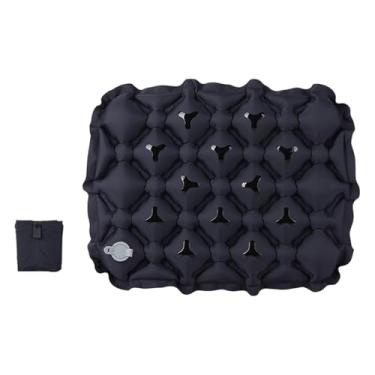 Imagem de UGPLM Almofada de assento inflável para acampamento, almofada de ar para sentar, tapete de suporte confortável e antiderrapante, dobrável para caminhadas ao, Preto