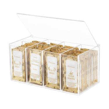 Imagem de Porta Sachês Açúcar 8 Nichos C/Tampa Articulada Acrílico Cristal Acribom