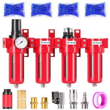 Imagem de TAILONZ PNEUMATIC Sistema de secagem a ar de grau industrial vermelho NPT 0-150 PSI de 0 a 150 PSI, filtro duplo de partículas, filtro coalescente, secador dessecante e drenagem manual do regulador de