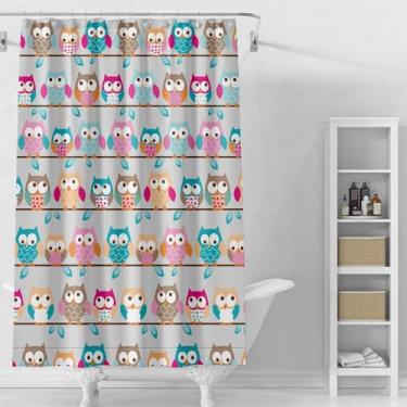 Imagem de Forro de chuveiro de plástico – Forro de cortina de chuveiro premium EVA 5G com ilhós à prova de ferrugem e 3 ímãs ponderados, cortinas de chuveiro à prova d'água para banheiro (5G-Owl, 182.9 cm x