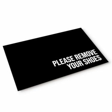 Imagem de Capacho engraçado tapete de boas-vindas, preto clássico, tapetes de porta frontal antiderrapantes para entrada interna/externa, por favor, remova seus sapatos, tapetes de entrada personalizados tapetes absorventes de água e lama, 50,8 x 80 cm