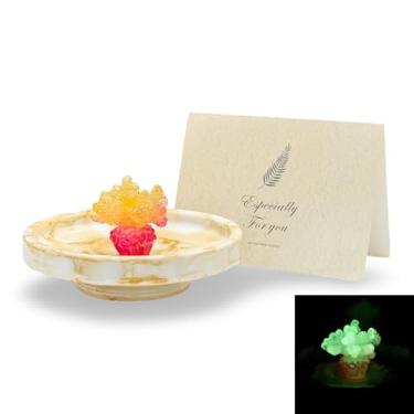 Imagem de Prato de joias de cerâmica com coral que brilha no escuro, bandeja de anel para anel, brincos, colares, organizador de pratos de joias de coral com cartão comemorativo, bugiganga decorativa para