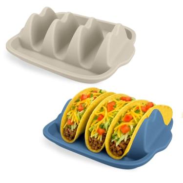 Imagem de Conjunto de 2 suportes de taco de silicone - suporte reutilizável para taco com divisórias para conchas duras/macias, seguro para micro-ondas e lava-louças, pratos de servir taco antiderrapantes para