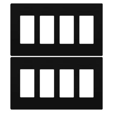 Imagem de LIDER Capa de interruptor decorador quádruplo com acabamento fosco, placa de parede sem parafusos, tamanho médio 4 gang 12,4 cm x 21,8 cm, termoplástico de policarbonato, certificado UL, LSWP-34M-BK2P