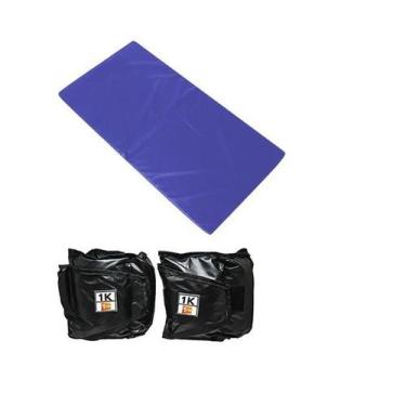 Imagem de Kit Colchonete Azul + Par de Caneleira Tornozeleira De Peso 1kgs Profi