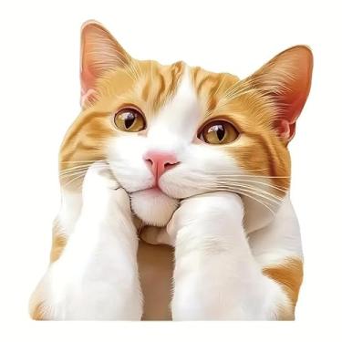 Imagem de Adesivos de vinil de PVC fofos de gato malhado laranja adesivos autoadesivos à prova d'água para carros, laptops, caminhões, motocicletas, parede, janela, bagagem, capa de arranhão, decoração de porta