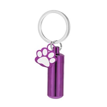 Imagem de IEUDNS Chaveiro Memorial para Cinzas de Pata de Animal de Estimação, Urna de Lembrança com de Cachorro, Recipiente para Chaveiro, Garrafa Memorial, Roxo