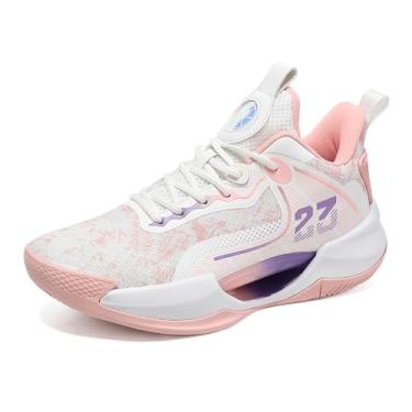 Imagem de Novetra Tênis de basquete masculino de cano alto antiderrapante, esportivo, resistente ao desgaste e com absorção de choque, calçado prático de treinamento(Pink,42 BR)