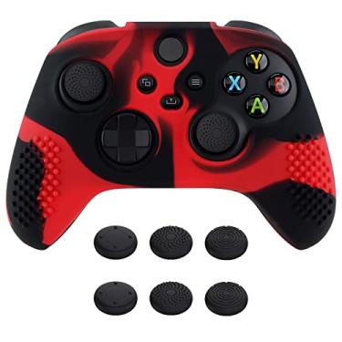 Imagem de eXtremeRate PlayVital Capa de silicone antiderrapante edição cravejada 3D para controle Xbox Series X/S, capa protetora de borracha para controle sem fio Xbox Core com 6 alças pretas para polegar -