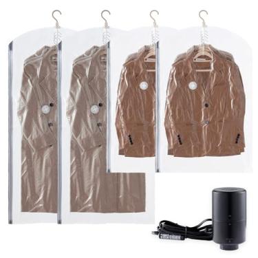 Imagem de TAILI Sacos para guardar espaço para selar a vácuo com bomba de ar elétrica para roupas, casacos, organizadores de armário, 2 longos e 2 curtos transparentes