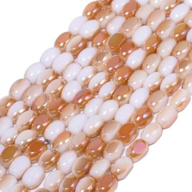 Imagem de Songxi 70 peças de contas de vidro ovais semi-banhadas de porcelana em ouro branco para fabricação de joias, contas de cristal feitas à mão de 5 x 8 mm para pulseira, colar, chaveiro, contas