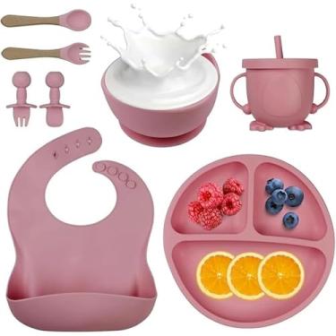 Imagem de Kit Introdução Alimentar Bebe 8 Peças Silicone Iniciação Para Alimentos Livre de BPA Atóxico Antibacteriano Seguro Sem Pontas Colher, garfo, copinho, pote e pratinho Criança 6 meses Diversas Cores