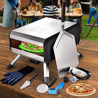 Imagem de AOSION Forno de pizza ao ar livre, fornos de pizza rotativos multicombustível de 35,5 cm, forno portátil de aço inoxidável para pizza a gás para acampamento externo no quintal.