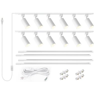 Imagem de VANoopee Kit de iluminação de trilho plug-in com cabo de alimentação, GU10 de 12 luzes, trilhos tipo H, luminárias modernas de teto de cozinha, branco (sem lâmpadas)