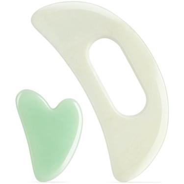 Imagem de Conjunto de ferramentas de massagem Gua Sha Jade Stone maior com alça 