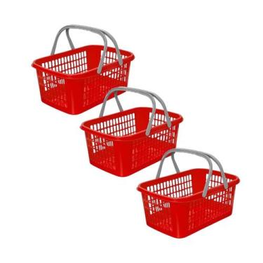 Imagem de Kit 03 Cesta Cestinha Plástica Supermercado C/ Alça 9 Litros - Usual U