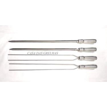 Imagem de Espetos Inox Para Churrasco 2 Simples E 2 Duplo 44cm Lamina - plenitud