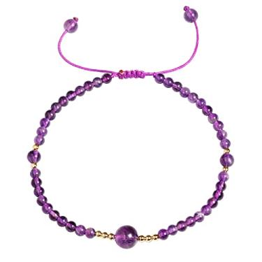 Imagem de Jewever Pulseira feminina com contas de olho de tigre/ametista/pedra da lua, pedra de Reiki, cristais de cura energética e pedras preciosas para pés de praia, tamanho ajustável (21 a 25 cm