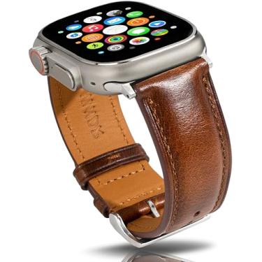 Imagem de Pulseiras de couro vintage compatíveis com Apple Watch Ultra 2/1 SE SE2 séries 9 8 7 6 5 4 e 3 de 38 mm, 40, 41, 42, 44, 45 mm e 49 mm