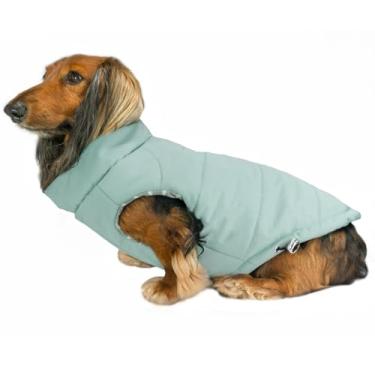 Imagem de DJANGO Casaco Puffer para cães – Jaqueta quente para cães de inverno e colete acolchoado com isolamento impermeável com forro listrado, orifício para arnês, ajuste ajustável para cães pequenos e