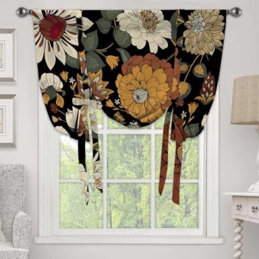 Imagem de Boêmio Floral Botanical Tie Up Shade Cortina de Saia, Flores Boêmia Abstrata Meados do Século Escurecimento Persiana para Janela, Balão Ajustável para Cozinha, Sala de Estar, Quarto, 1 Painel