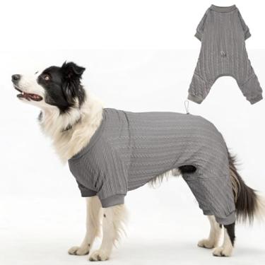 Imagem de SCENEREAL Pijamas para cães pequenos a grandes, suéter de malha para animais de estimação quente, casaco de inverno, macacão macio, pijamas para cachorros, cinza, G