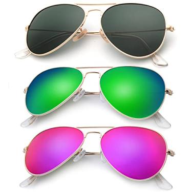 Imagem de KALIYADI Óculos De Sol Aviador Polarizados Para Homens E Mulheres, Metal Com Bloqueio Uv, Pacote 3 (Verde-Escuro/Verde/Roxo, 62 Mm)