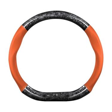 Imagem de Ergocar Capa para volante de carro, fibra de carbono forjada tipo D e manga de volante de couro, 37-38 cm/14,5-15 polegadas, antiderrapante, macia, respirável, estilo esportivo moderno