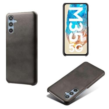 Imagem de Capa para Samsung Galaxy M35 5G,Proteção contra quedas,Casca de volta de cor sólida simples,Design de couro de imitação de plástico-Black