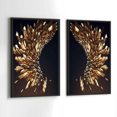 Imagem de Conjunto Quadros Decorativos com Moldura Arte Asas Douradas Kit 2 Quad