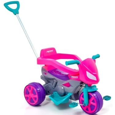 Imagem de Moto Andador Infantil Triciclo c/Pedal Alça Removível de Empurrar Barra Proteção Rosa