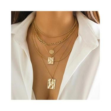 Imagem de Conjunto De Colar Choker Com Pingente De Moeda Quadrada Vintage Dourad