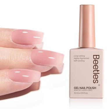 Imagem de Beetles Nude Pink Gel Esmalte - 15 ml Cor Nude Jelly Pink Gel Esmalte Transparente Efeito Translúcido Corretivo de Unhas Absorvente UV LED Lâmpada de Unha Francesa Presentes para Mulheres Meninas