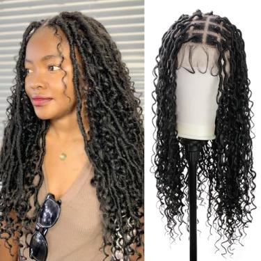 Imagem de Janyuwool Peruca trançada de 81 cm de renda completa Boho sem nós Trançada Trançada de Renda Dupla com Cabelo de Bebê Peruca Trançada Frontal para Mulheres Negras Cabelo Humano Blended Lace Frontal