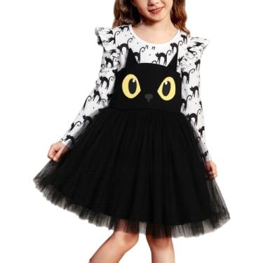 Imagem de Noubeau Vestido infantil infantil de manga comprida com babados, outono e inverno, conjunto de saia de tule com faixa de cabeça (preto, 18 a 24 meses)