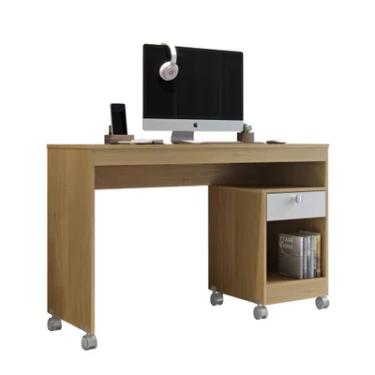 Imagem de Mesa Escrivaninha Para Pc Computador Home Office Cpu Quarto Escritório Mdf Marrom Madeira Off White