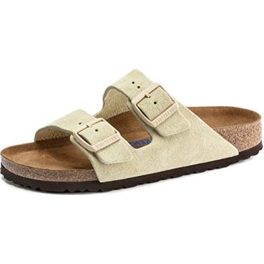 Imagem de Birkenstock Sand lia unissex Arizona macia com palmilha Largura estreita, Camur a am ndoa, 5-5.5