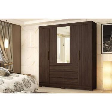 Imagem de Guarda Roupa 4 Portas (2 C/ Espelho) E 6 Gavetas Cadis Cafe Touch - Demóbile