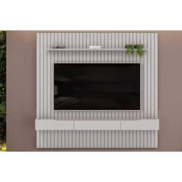 Imagem de Rack Bancada C/ Painel P/ Tv Até 65 Pol Pratic Ripado 3 Gavetas 223x240cm Bali - Dj Móveis