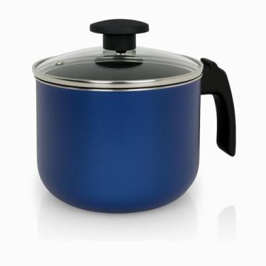 Imagem de Canecão Antiaderente Fervedor Leiteira 14 Cm Teflon Com Tampa de Vidro(Azul)