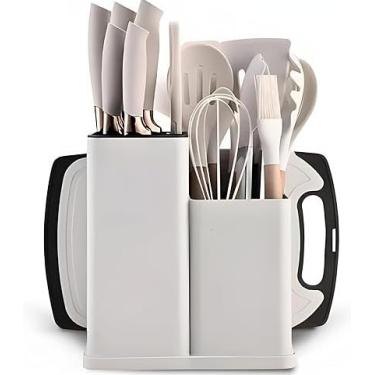 Imagem de Kit Utensílios de Cozinha Silicone Branco 19 Peças Colheres de Silicone e Madeira Antiaderente Conjunto para Cozinhar, Cortar e Organizar a Cozinha (BRANCO)