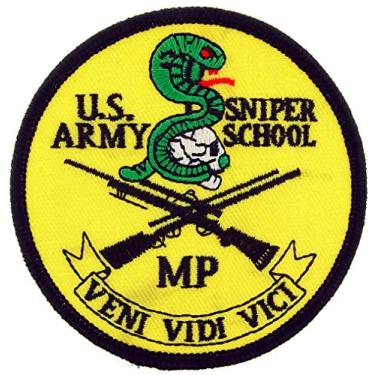 Imagem de Adesivo da Escola de Sniper do Exército dos Estados Unidos MP Veni Vidi Vici, com adesivo de ferro